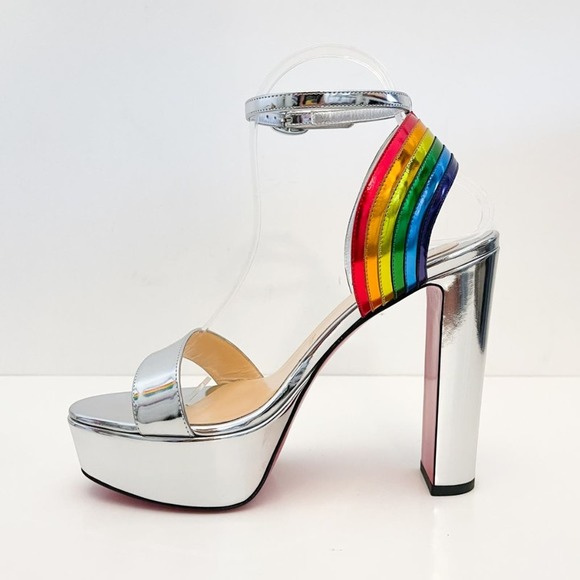 CHRISTIAN LOUBOUTIN Arkendisc Alta 130 metallic silver rainbow platform sandals - Picture 7 of 16
